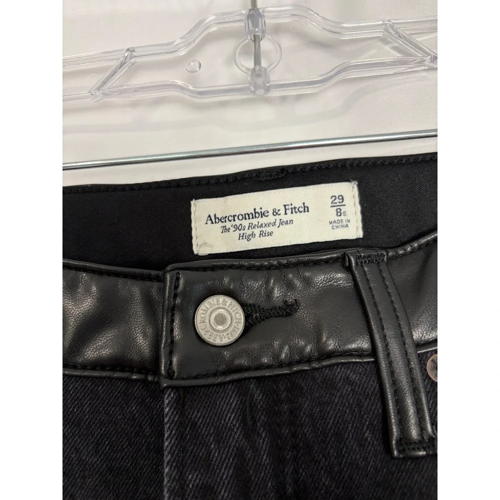 Abercrombie & Fitch 90s Relaxed Jean Leather Trim High Rise Black 29/8S Grunge